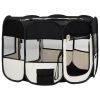 Dog Playpen Black and Cream Polyester, Steel 49.2 x 49.2 x 24.0 in